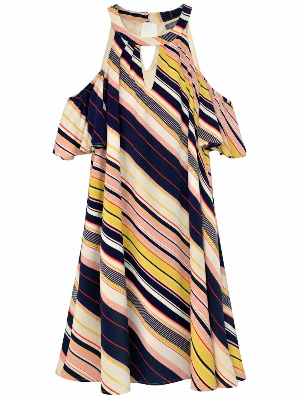 Lily Rose Large Striped Cold Shoulder Keyhole Shift Multicolor Party Dress Retro